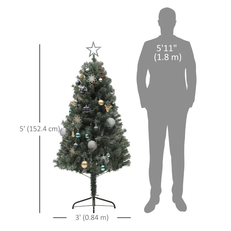 HOMCOM 5ft Artificial Prelit Christmas Tree with 150 Warm White LED Lights, Xmas Tree for Home Office Holiday