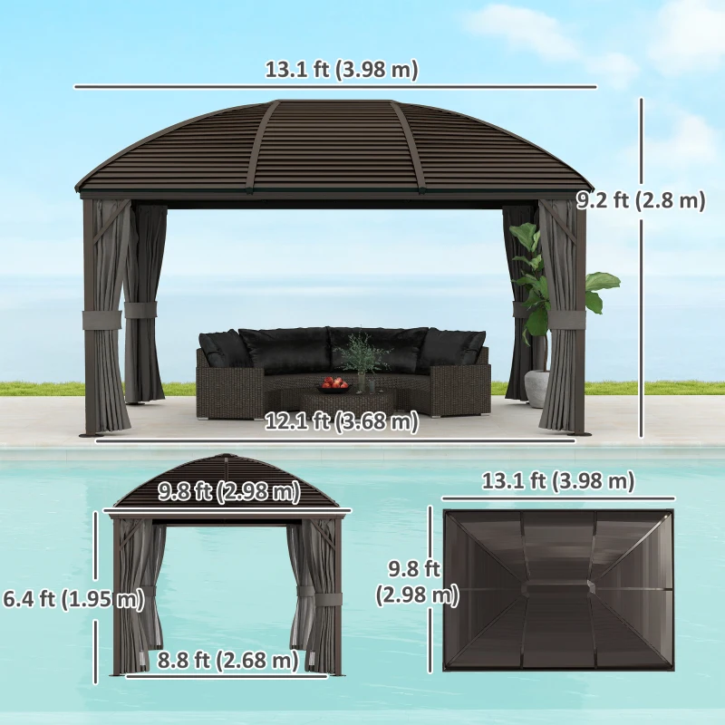 Outsunny 10' x 13' Hardtop Gazebo Aluminum Outdoor Canopy with Mesh Nettings, Curtains, Dark Grey