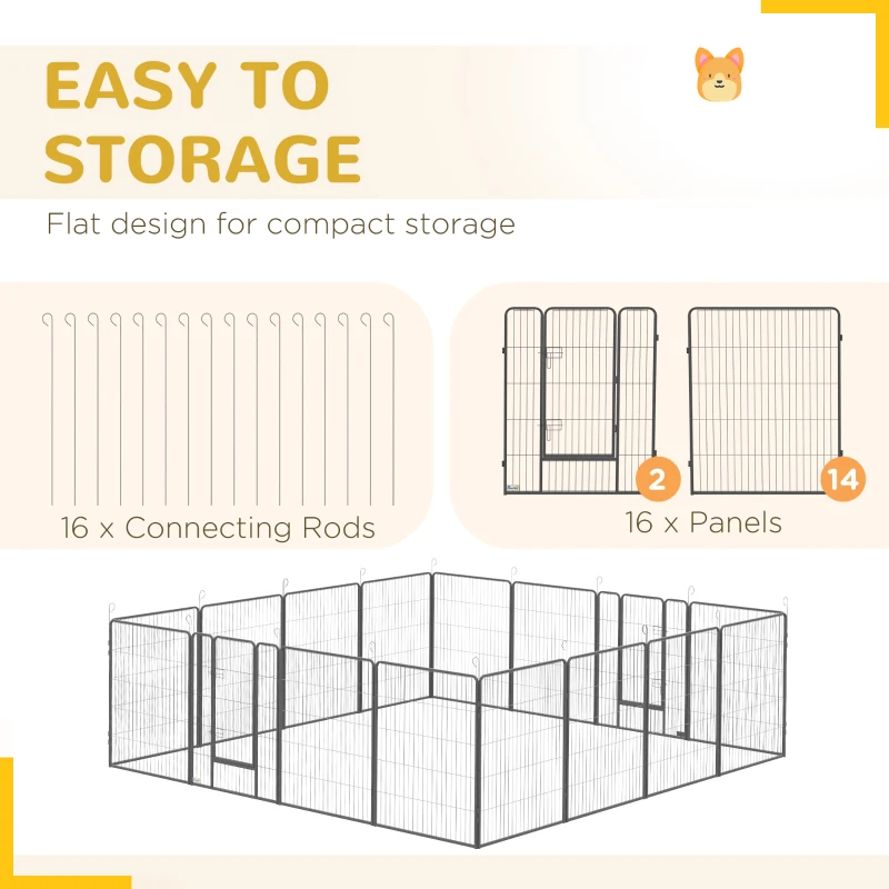 PawHut 16 Panel 39" Height Heavy Duty Dog Playpen for Small Medium Large Dogs, Grey