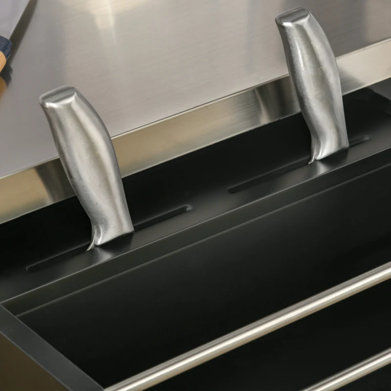 HOMCOM Kitchen Island with Stainless Steel Top, Rolling Kitchen Cart on Wheels with Storage Drawer, Cabinet, Towel Rack and Spice Rack (Black)