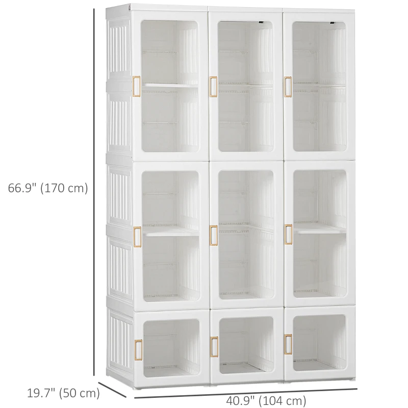 HOMCOM Small Apartment Bedroom Closet Foldable Portable Closet with Cube Storage Hanging Rods Magnet Doors, White