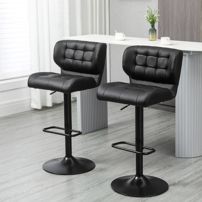 HOMCOM Swivel PU Leather Barstools Set of 2 Adjustable Bar Stools with Footrest Back for Kitchen Counter Dining Room Black