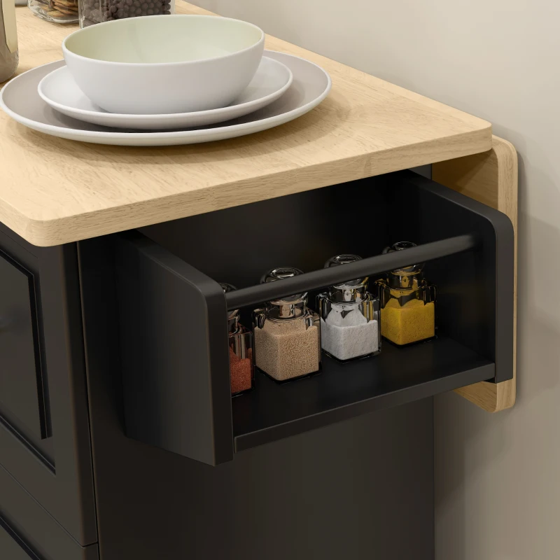 HOMCOM Kitchen Island on Wheels, Kitchen Cart with Drop Leaf, Drawers, Black