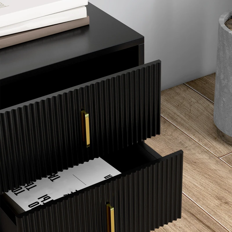 HOMCOM Bedside Table, Modern Nightstand with 2 Drawers, Side End Table with Metal Legs for Living Room, Bedroom, Black