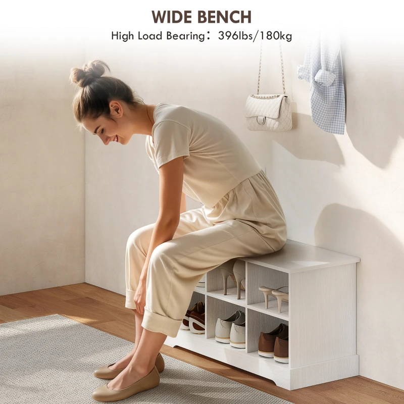 HOMCOM Coat Rack Shoe Bench Set, Entryway Shoe Bench with 8 Storage Cubbies, 4 Hooks for Hallway, Living Room, White