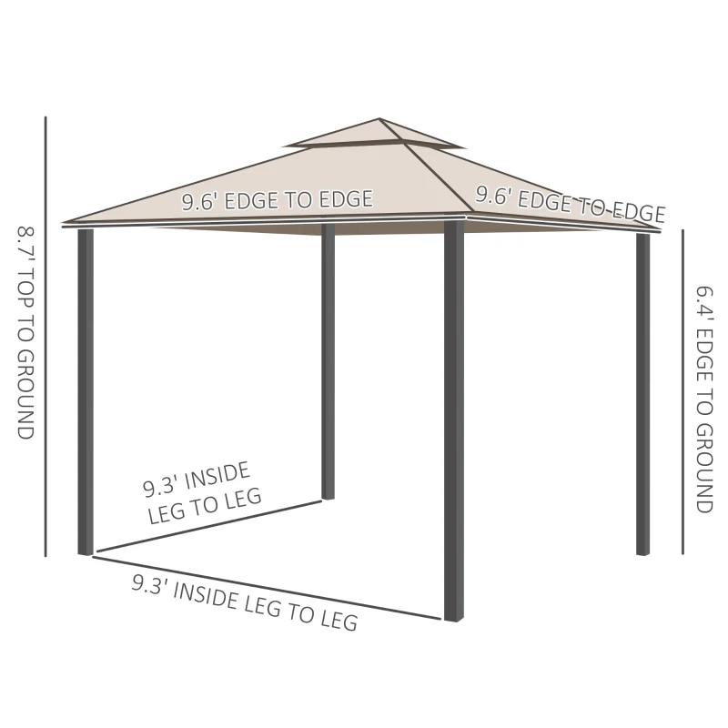 Outsunny 10' x 10' Patio Gazebo Outdoor Pavilion 2 Tire Roof Canopy Shelter Garden Event Party Tent Steel Frame, Brown