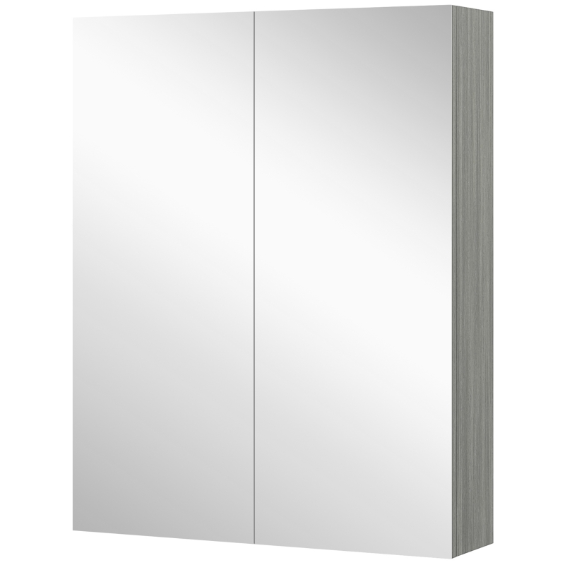 HOMCOM Wall Mount Mirrored Medicine Cabinet, Bathroom Mirror Cabinet with Adjustable Shelf, Double Soft Closing Doors, Grey