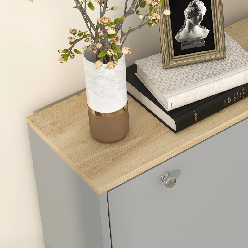 HOMCOM Entryway Shoe Storage Small Modern Flip-Flop Shoe Cabinet with 3 Flip Drawers Adjustable Shelves for 24 Pairs of Shoes, Grey