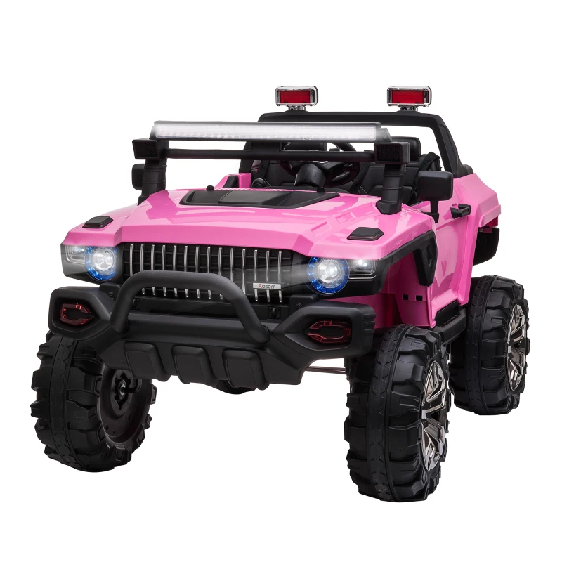 Aosom 2-Seater Kids Ride On Police Car, 12V 7AH Remote Control Police Truck Electric Car for Toddlers with LED Lights, Big Off-road Wheels, 4 Shock Absorbers, MP3, Storage, Pink