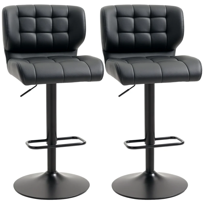HOMCOM Swivel PU Leather Barstools Set of 2 Adjustable Bar Stools with Footrest Back for Kitchen Counter Dining Room Black
