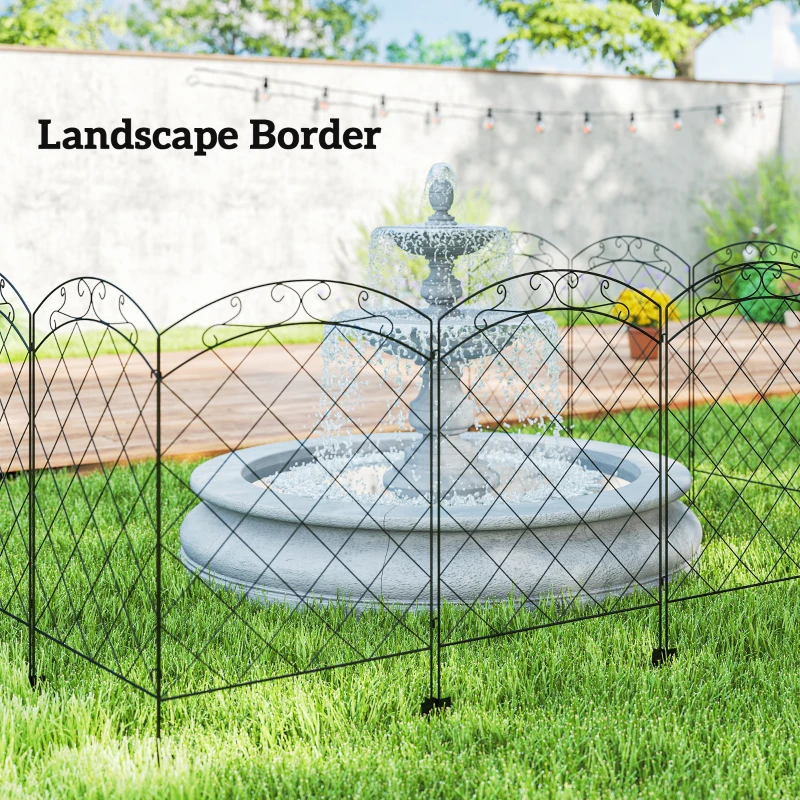 Outsunny 4 Pack Garden Fencing for Yard, Decorative Fence Panels as Animal Barrier and Flower Edging, Circle, Black