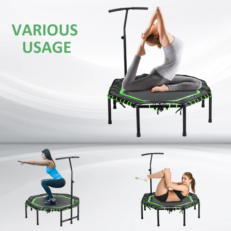 Soozier 48" Mini Trampoline, Foldable Trampoline with Adjustable Handle Bar for Adults Exercise, Workout, Fitness, Green