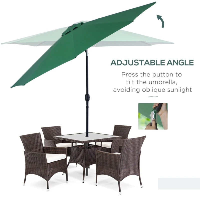 Outsunny 10' x 8' Round Market Umbrella, Patio Umbrella with Crank Handle and Tilt, Outdoor Parasol for Garden, Bench, Lawn, Green