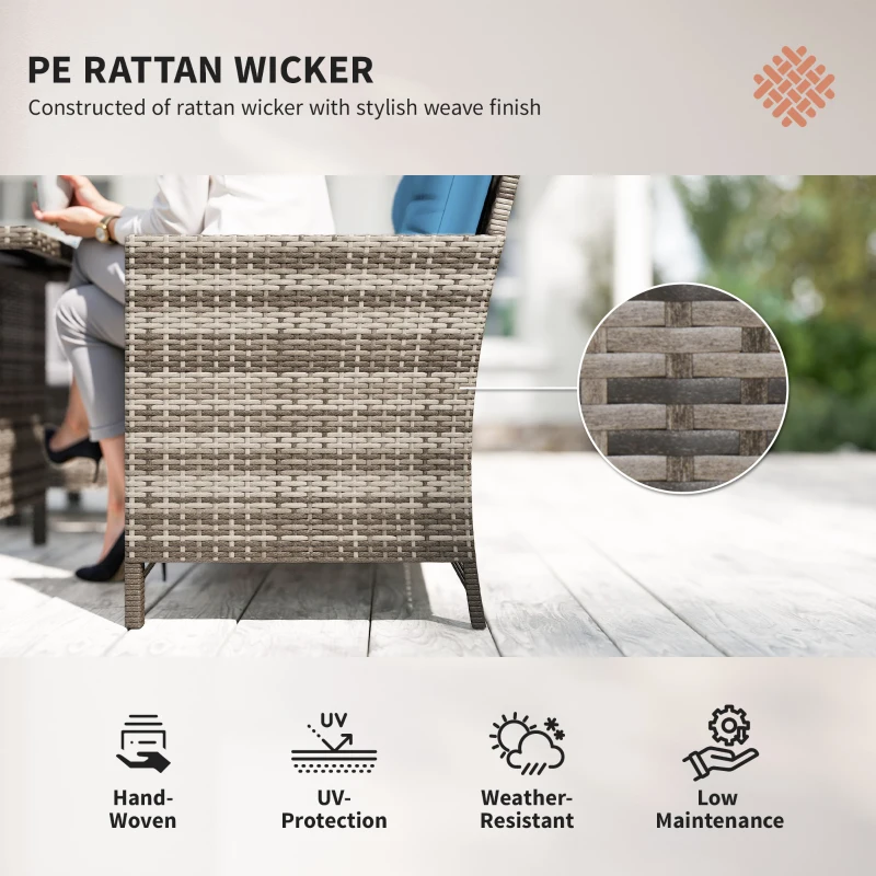 Outsunny 6pcs Outdoor Rattan Sofa Set Garden Wicker Sectional Couch Furniture Set with Dining Table and Chair Blue