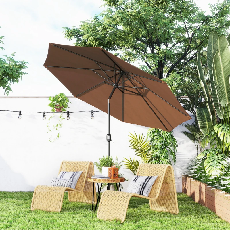 Outsunny 10' x 8' Round Market Umbrella, Patio Umbrella with Crank Handle and Tilt, Outdoor Parasol for Garden, Bench, Lawn, Coffee