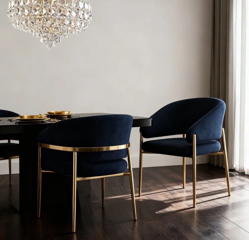 Set of 2 Modern Dining Chairs with Metal Frame for Long-Lasting Use, Fabric Upholstered with Curved Backrest, 24" L x 22" W x 31.5" H, Blue