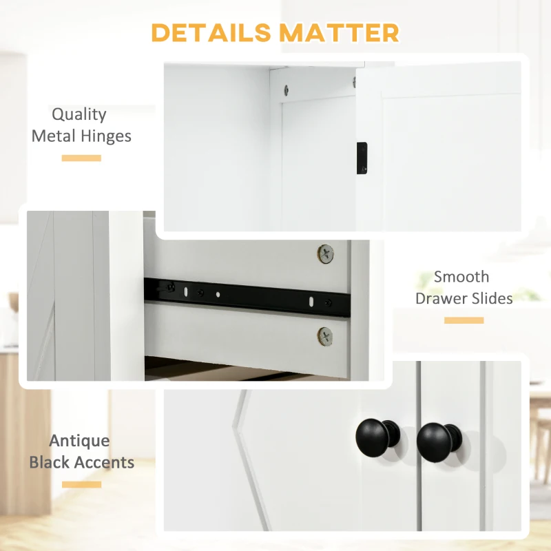 HOMCOM 72.5" Kitchen Pantry Cabinet, Freestanding Storage Cabinet with 4 Doors, Drawer and Adjustable Shelves, White