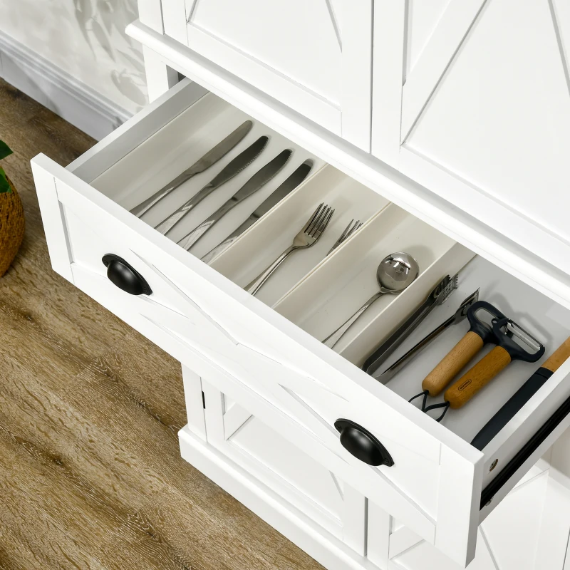 HOMCOM 72.5" Kitchen Pantry Cabinet, Freestanding Storage Cabinet with 4 Doors, Drawer and Adjustable Shelves, White