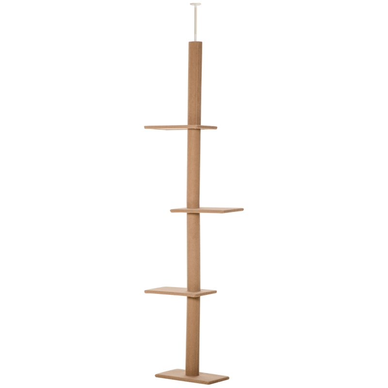 PawHut 100" Floor To Ceiling Cat Tree w/ 3 Perches Activity Center for Kittens Cat Tower Furniture, Light Brown