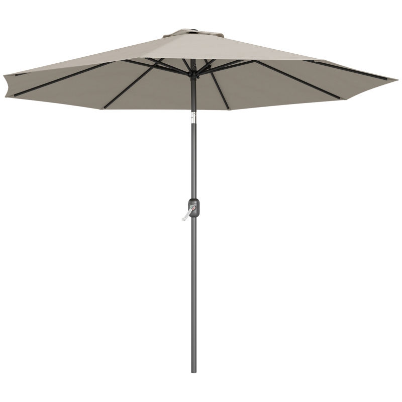 Outsunny 10' x 8' Round Market Umbrella, Patio Umbrella with Crank Handle and Tilt, Outdoor Parasol for Garden, Bench, Lawn, Light Grey