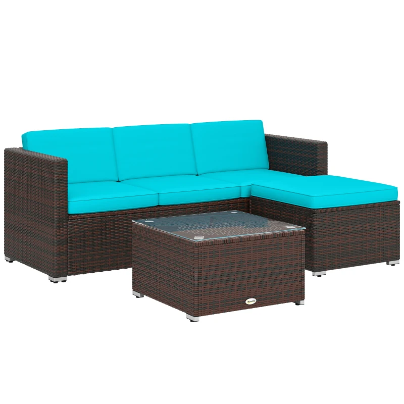 Outsunny Patio Furniture w/ Soft Cushions, Corner Sofa Sets, Turquoise
