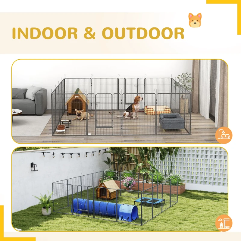 PawHut 16 Panel 39" Height Heavy Duty Dog Playpen for Small Medium Large Dogs, Grey