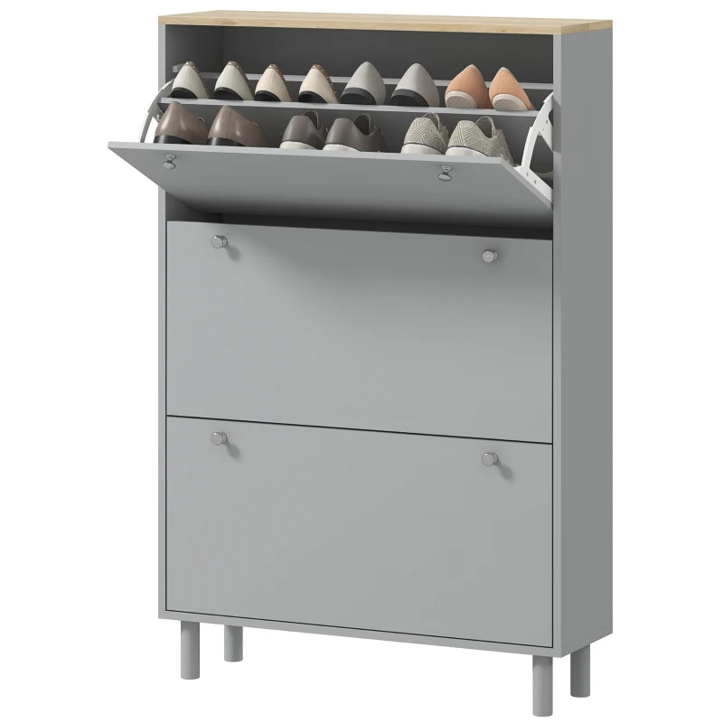 HOMCOM Entryway Shoe Storage Small Modern Flip-Flop Shoe Cabinet with 3 Flip Drawers Adjustable Shelves for 24 Pairs of Shoes, Grey