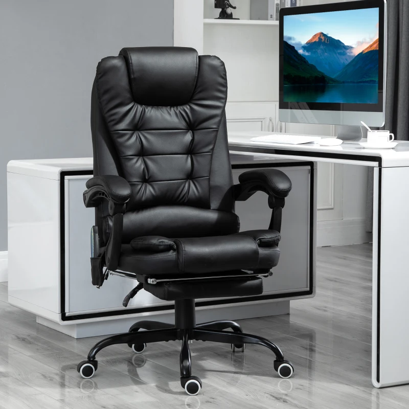 Vinsetto Reclining Office Chair with Footrest, Vibrating Massage, Adjustable Height, Perfect for Home Office, Black