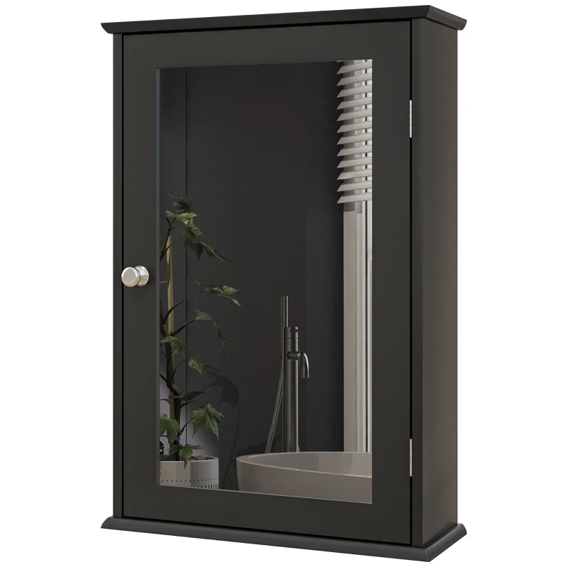 kleankin Bathroom Mirror Cabinet, Wall Mounted Medicine Cabinet with Door and Shelves, Black