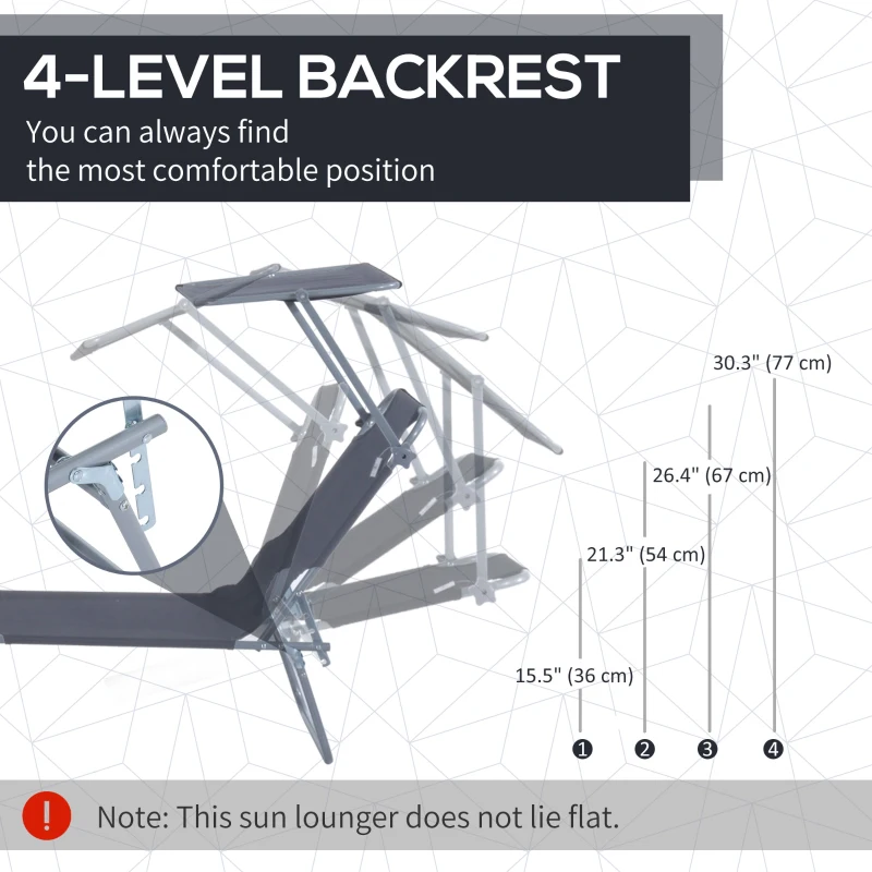 Outsunny Outdoor Lounge Chair, Adjustable Folding Chaise Lounge,  Tanning Chair with Sun Shade for Beach, Camping, Hiking, Backyard, Grey