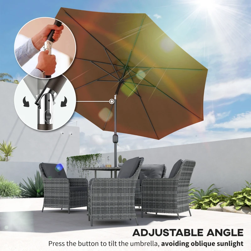Outsunny 10' x 8' Round Market Umbrella, Patio Umbrella with Crank Handle and Tilt, Outdoor Parasol for Garden, Bench, Lawn, Coffee