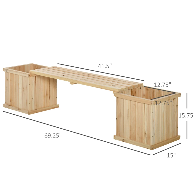 Outsunny Garden Planter with Raised Garden Bed Bench for Patio Park, 69.25" x 15" x 15.75", Natural