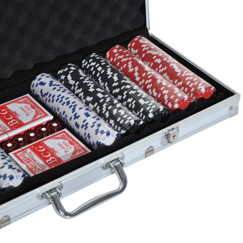 Soozier High Quality 11.5 gram Poker Chips Set with Silver Aluminum Case, 500 Striped Dice 2 Decks of Cards