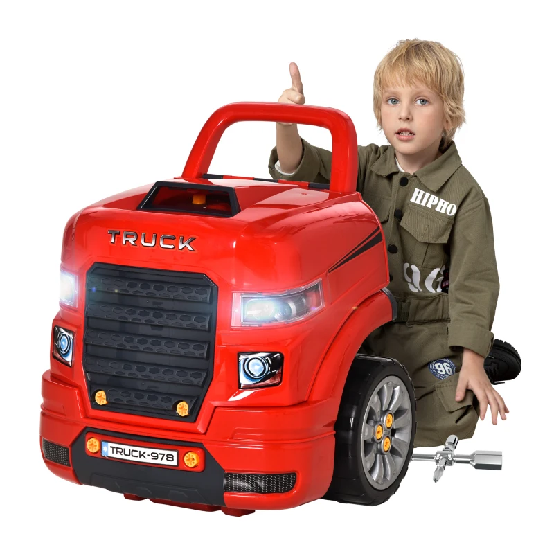 Qaba Smart Truck Engine Toy Set for Kids - Mini Car Service Station, Kids Tool Set Included, Suitable for 3-5 Years Old