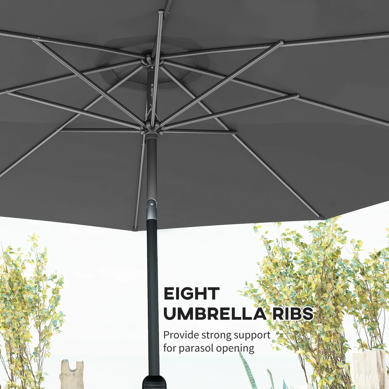 Outsunny 10' x 8' Round Market Umbrella, Patio Umbrella with Crank Handle and Tilt, Outdoor Parasol for Garden, Bench, Lawn, Grey