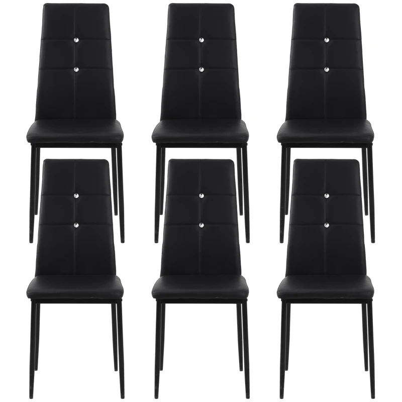 HOMCOM Set of 6 Button Tufted Back Side Chairs with Upholstered Seat, Steel Legs for Living Room, Kitchen, Bedroom, Black