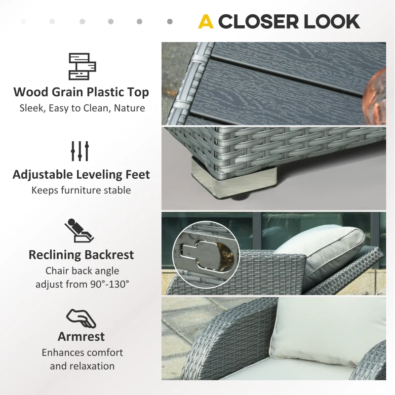 Outsunny 6 PCS Outdoor Rattan Wicker Sofa Set Patio All Weather Furniture w/ Tea Table & Cushion for Backyard Garden Grey