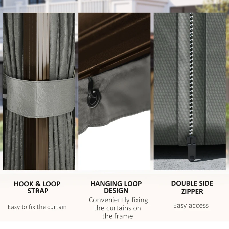 Outsunny 10' x 13' Hardtop Gazebo Aluminum Outdoor Canopy with Mesh Nettings, Curtains, Dark Grey