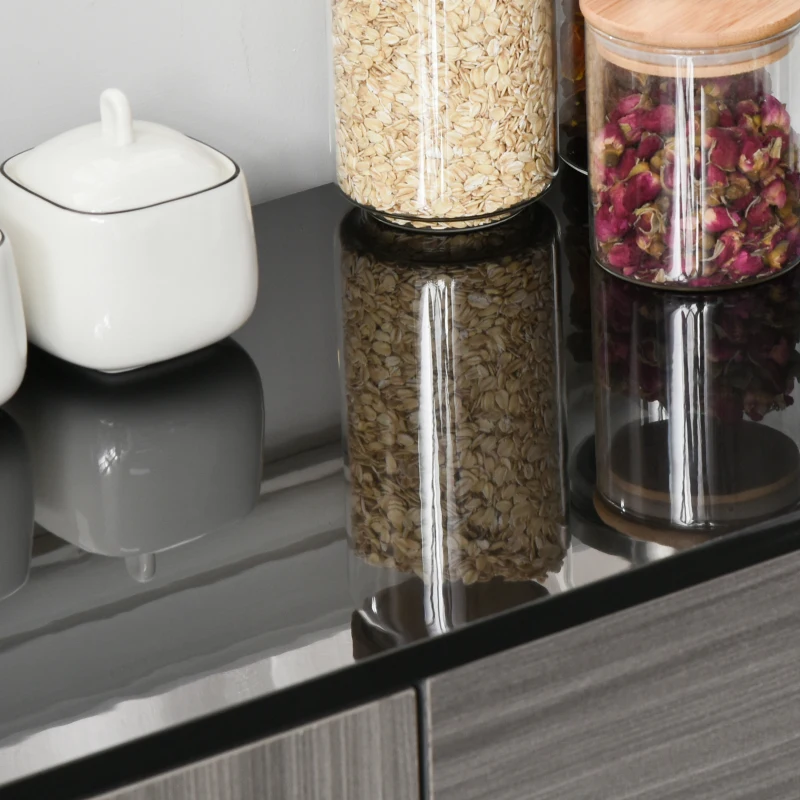 HOMCOM High Gloss Buffet Sideboard with 2 Drawers, 2 Doors and Adjustable Shelf, Kitchen Storage Cabinet with Push Open Design, Grey and Black