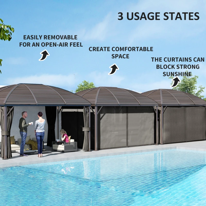 Outsunny 10' x 13' Hardtop Gazebo Aluminum Outdoor Canopy with Mesh Nettings, Curtains, Dark Grey