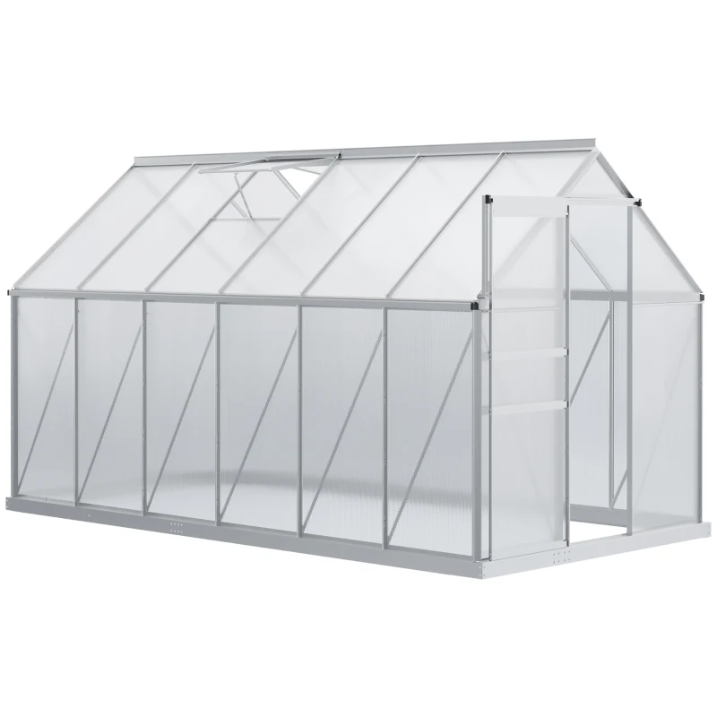 Outsunny 6' x 12' x 6.5' Walk-in Greenhouse, Polycarbonate Greenhouse with Adjustable Roof Vent, Base, Sliding Door, Clear
