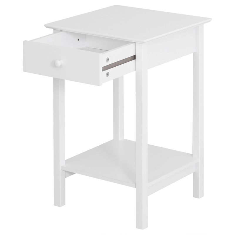 HOMCOM Multipurpose Bedside Table Night Stand W/ Drawer and Storage Shelf End Side Table Bedroom White