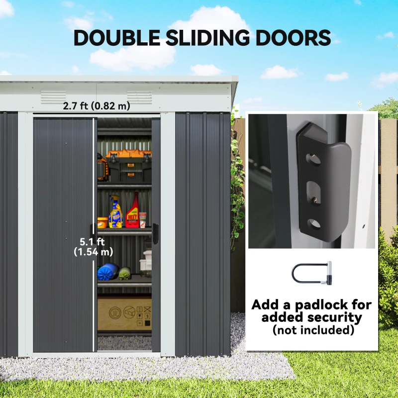 Outsunny 6' x 4' Outdoor Storage Shed, Metal Garden Tool Storage House Organizer with Lockable Sliding Doors and Vents for Backyard Patio Lawn, Charcoal Grey