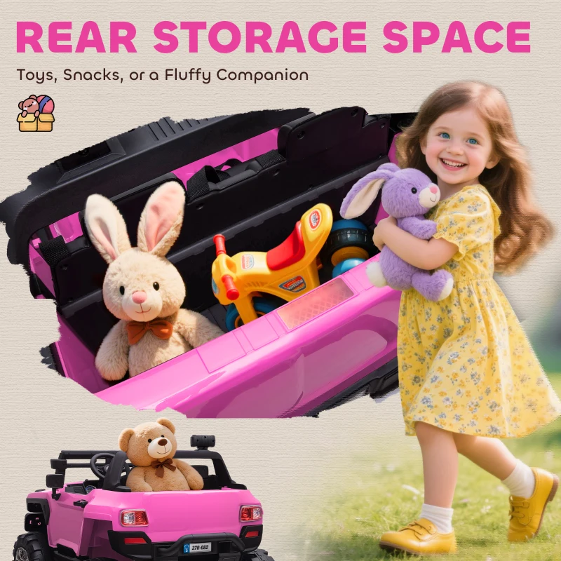 Aosom 2-Seater Kids Ride On Police Car, 12V 7AH Remote Control Police Truck Electric Car for Toddlers with LED Lights, Big Off-road Wheels, 4 Shock Absorbers, MP3, Storage, Pink