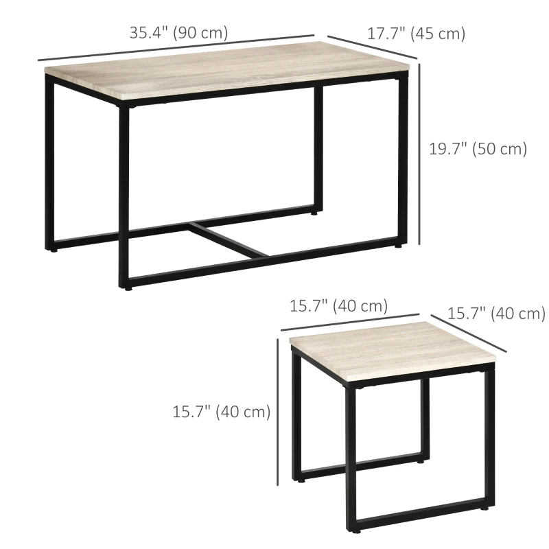 HOMCOM Nesting Coffee Table Set of 3, Modern End Tables with Black Metal Frame for Living Room Home Furniture, Natural