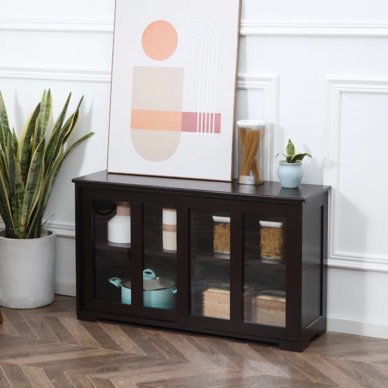 HOMCOM Modern Kitchen Sideboard, Stackable Storage Cabinet, Sliding Glass Door Console, Cupboard Serving Buffet for Kitchen & Dining Room, Coffee