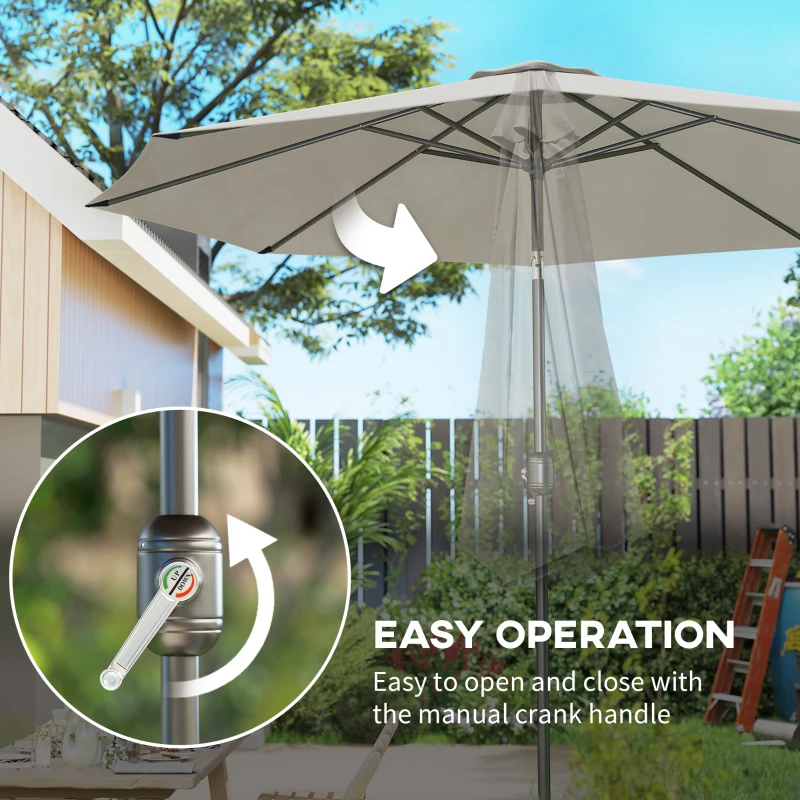 Outsunny 10' x 8' Round Market Umbrella, Patio Umbrella with Crank Handle and Tilt, Outdoor Parasol for Garden, Bench, Lawn, Light Grey