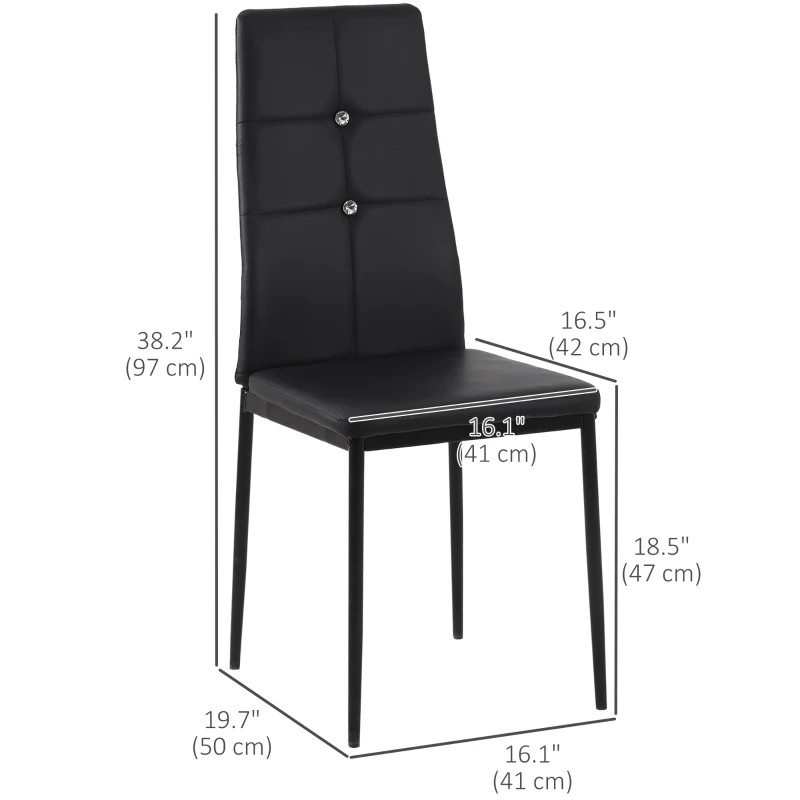 HOMCOM Set of 6 Button Tufted Back Side Chairs with Upholstered Seat, Steel Legs for Living Room, Kitchen, Bedroom, Black