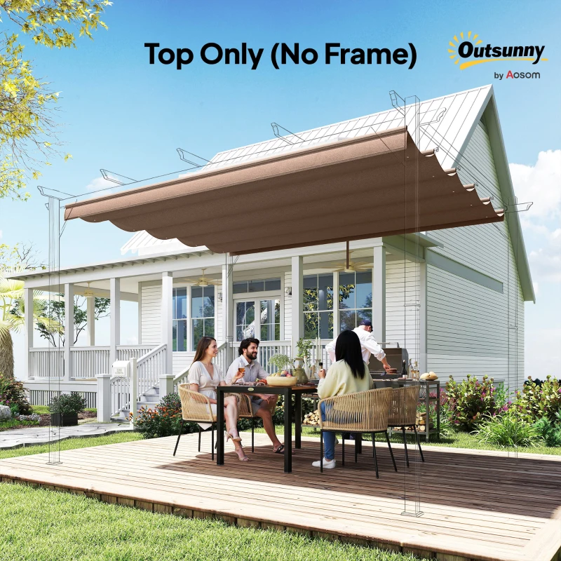 Outsunny Retractable Replacement Pergola Canopy for 10' x 10' Pergola, Pergola Cover Replacement, Coffee