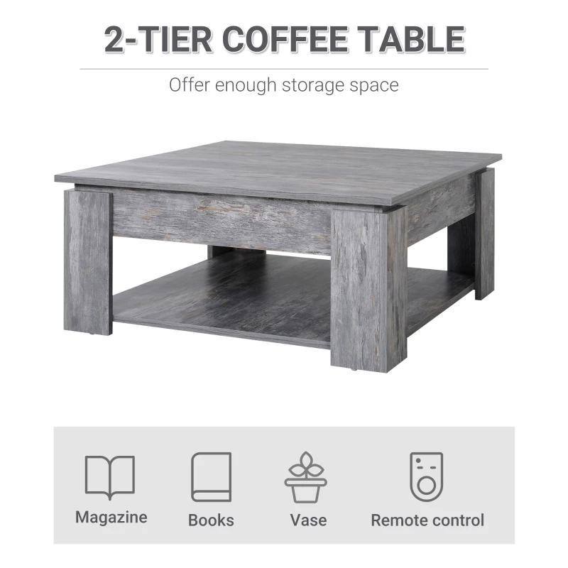 HOMCOM Modern Coffee Table with Storage Shelf, Square  Cocktail Table, Center Table for Living Room, Grey